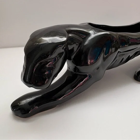 Vintage MCM Crouching Black Panther Planter Vase Statue 15.5” 1960s Kitschy - Picture 2 of 7